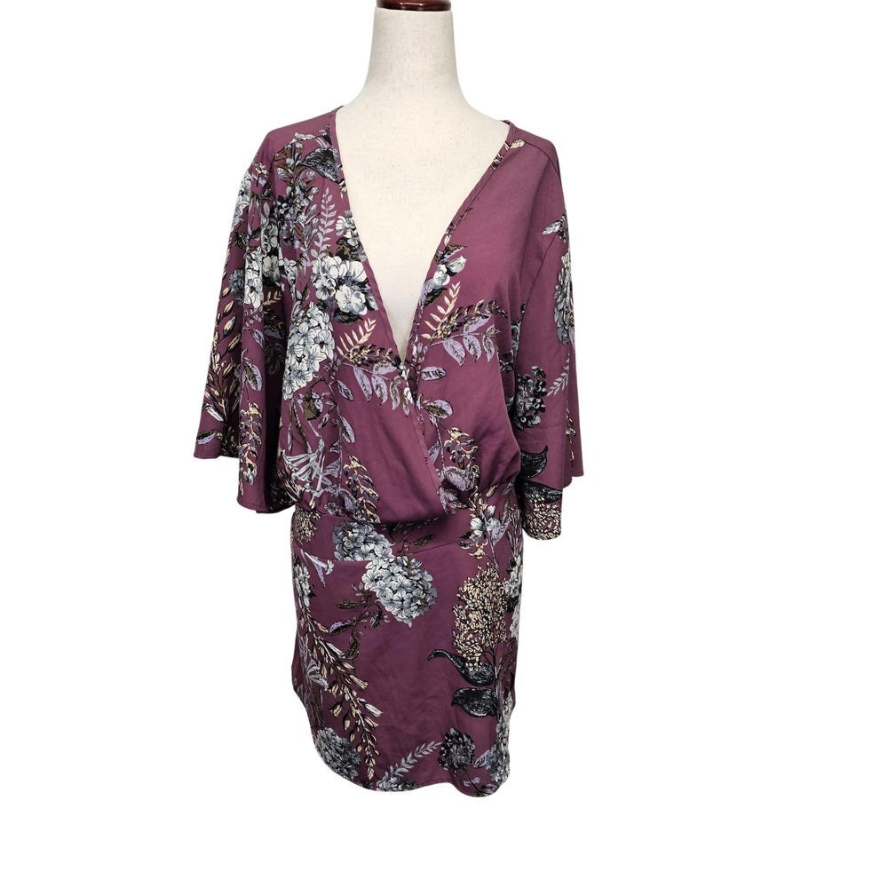 Torrid Dress Womens 3X Purple Floral Kimono Sleeve Wrap Short Boho Party USA